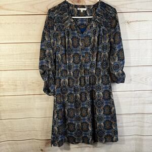 DR2 Multicolor Long Sleeve Pleated Dress Size Medium